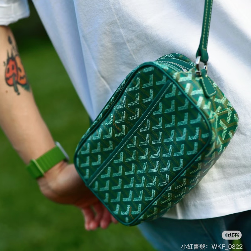 超限量低價💯帥潮必入😎Goyard戈雅Cap-vert綠色Y字老花塗層帆布相機包斜挎包肩背包📷-9