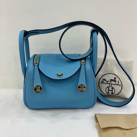 Hermes 愛馬仕 mini lindy 北方藍金扣 Z刻