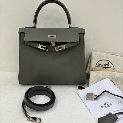 Hermes 愛馬仕 kelly25 0L 積雨雲銀扣 swift皮 U刻 影印票