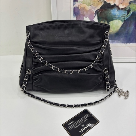 Chanel黑銀滾邊2way羊皮機場包 原始好成色，98-99新，13開有卡