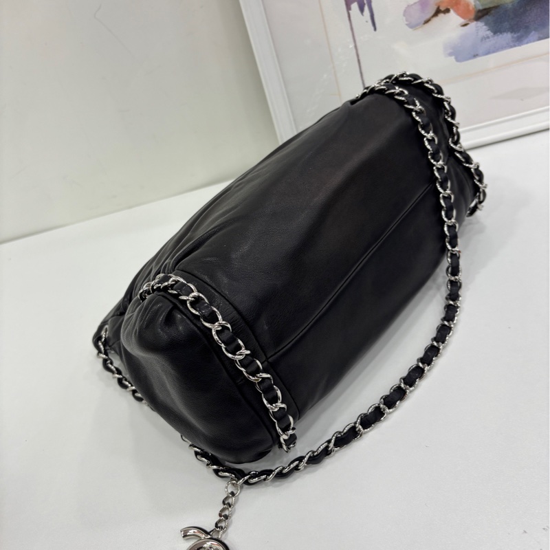 Chanel黑銀滾邊2way羊皮機場包 原始好成色，98-99新，13開有卡-5