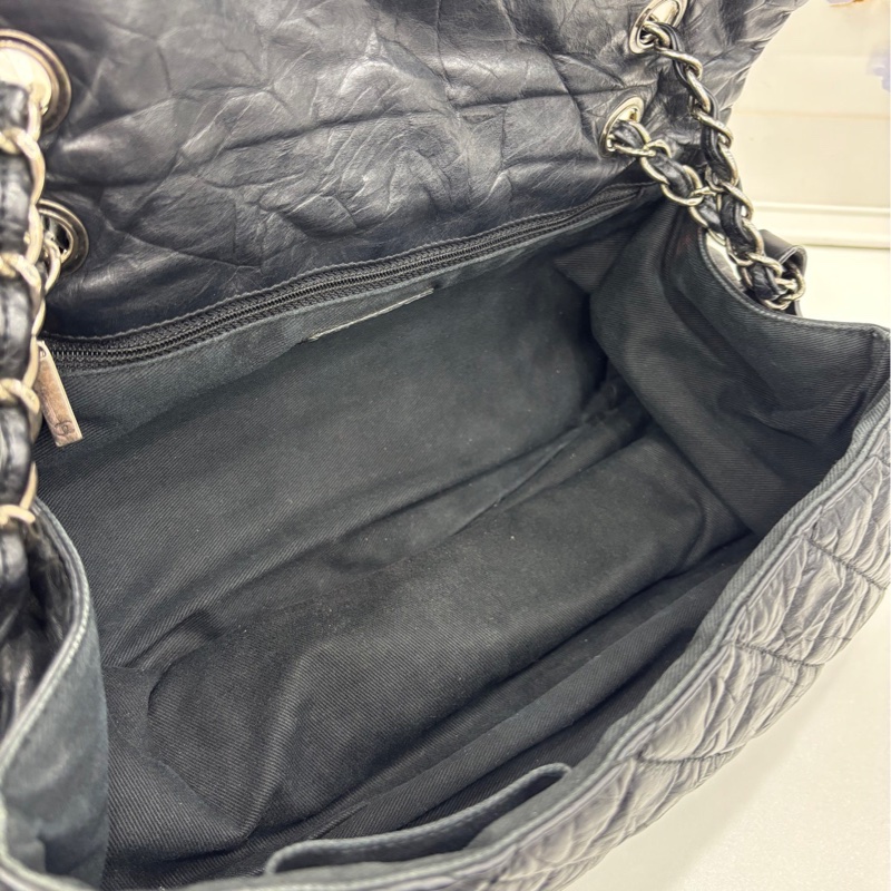 Chanel黑銀褶皺雙子星斜挎款雲朵機場cf包 13開,29*19*16cm-6