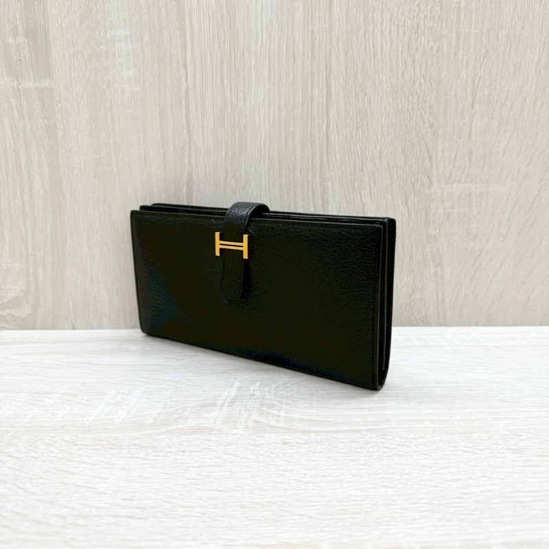 HERMES 89Noir黑色山羊皮Bearn金釦H長夾-3