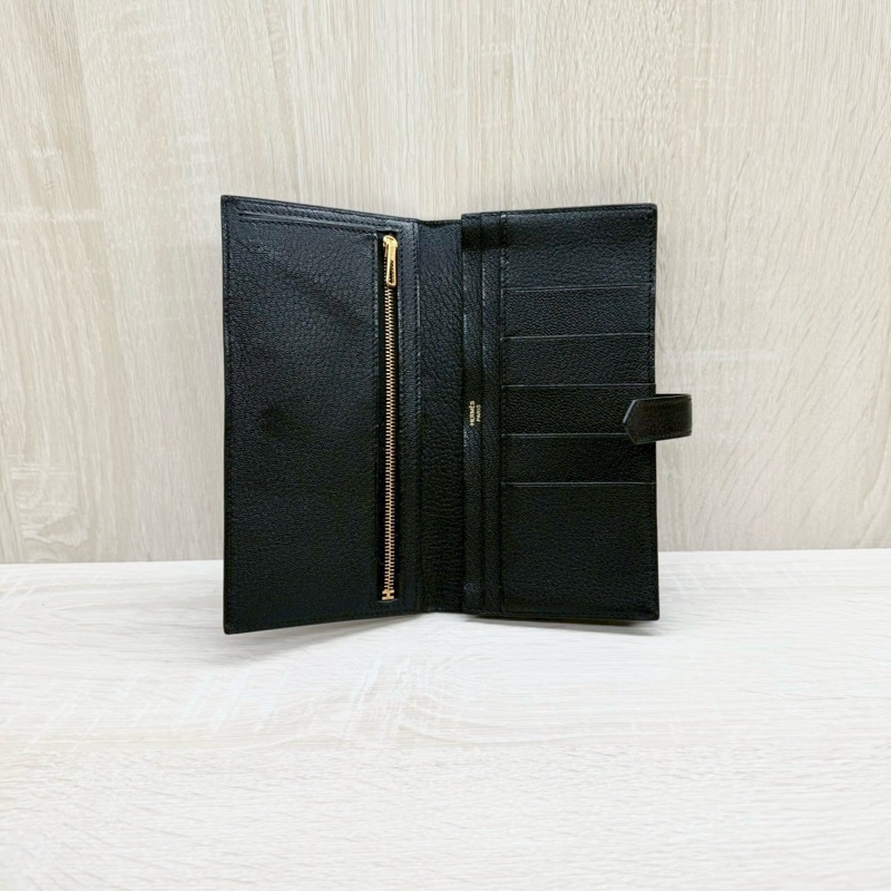 HERMES 89Noir黑色山羊皮Bearn金釦H長夾-5