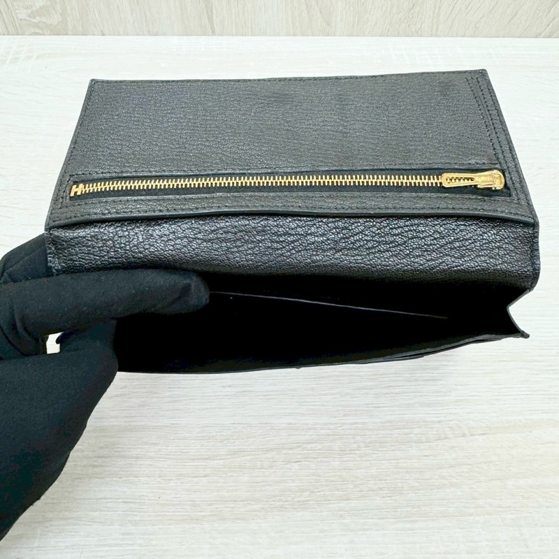 HERMES 89Noir黑色山羊皮Bearn金釦H長夾-7