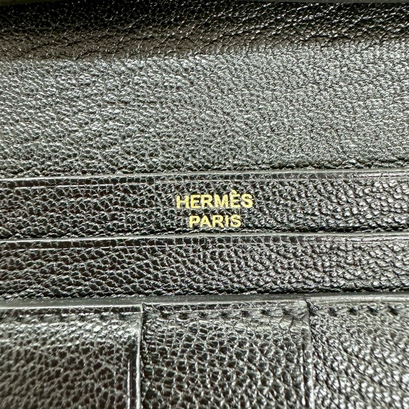 HERMES 89Noir黑色山羊皮Bearn金釦H長夾-9