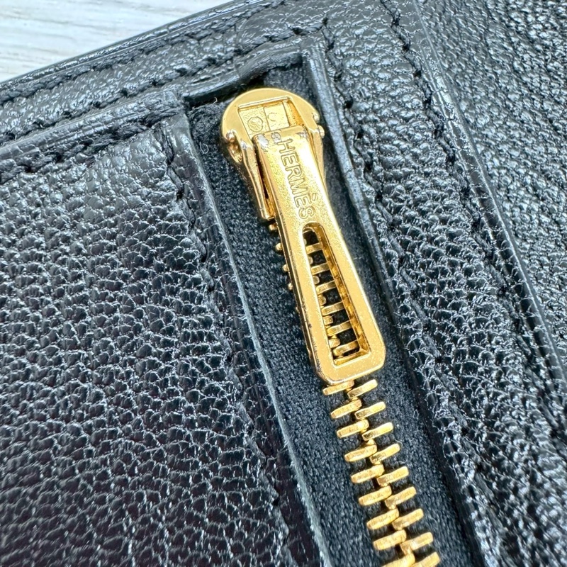 HERMES 89Noir黑色山羊皮Bearn金釦H長夾-18