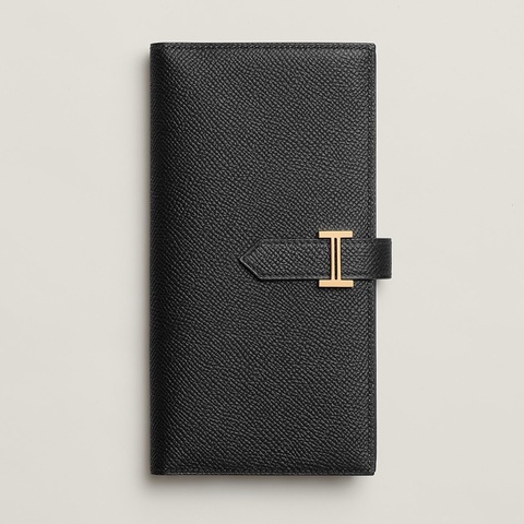 HERMES 89Noir黑色山羊皮Bearn金釦H長夾