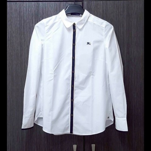 絕版BURBERRY 博柏利 BLUE LABEL 藍標 戰馬 女白色長袖襯衫38號