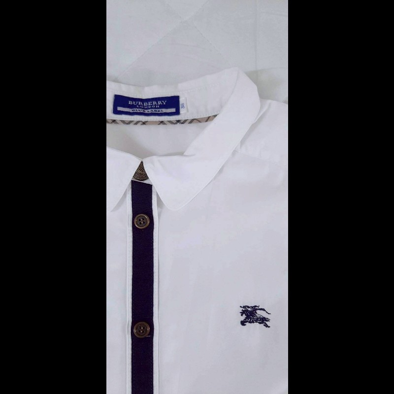 絕版BURBERRY 博柏利 BLUE LABEL 藍標 戰馬 女白色長袖襯衫38號-4