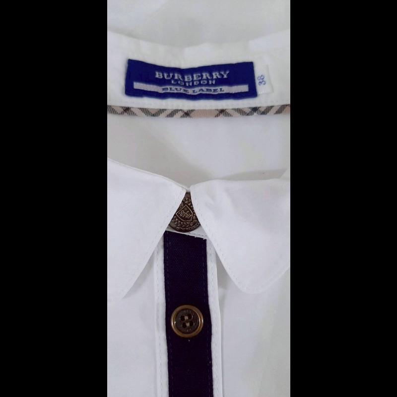 絕版BURBERRY 博柏利 BLUE LABEL 藍標 戰馬 女白色長袖襯衫38號-7