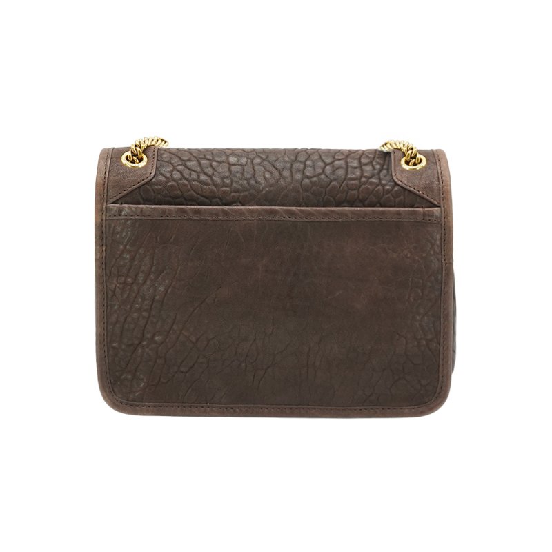 YSL 展示品 Niki Baby 壓紋小羊皮仿舊金鍊二用包-小(633179-咖)-2