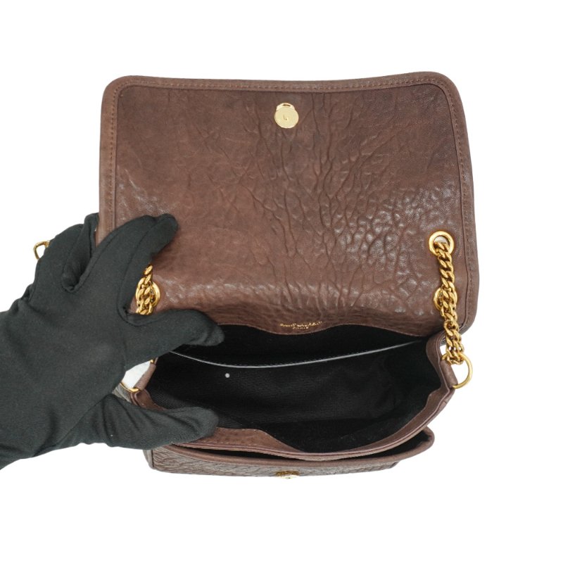 YSL 展示品 Niki Baby 壓紋小羊皮仿舊金鍊二用包-小(633179-咖)-4