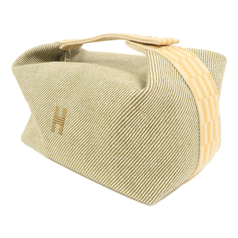 HERMES 帆布Bride-a Brac Cabriole GM銀扣手挽袋-2