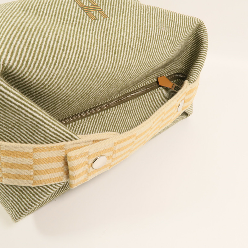 HERMES 帆布Bride-a Brac Cabriole GM銀扣手挽袋-3