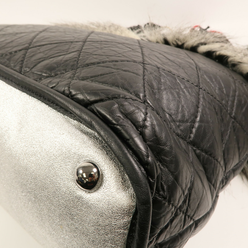 CHANEL 牛皮皮革/棉質Chain Shoulder銀扣肩背袋-8