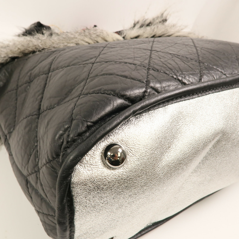 CHANEL 牛皮皮革/棉質Chain Shoulder銀扣肩背袋-9