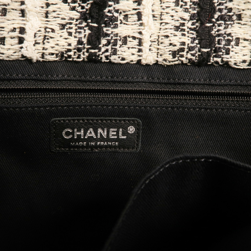 CHANEL 牛皮皮革/棉質Chain Shoulder銀扣肩背袋-13