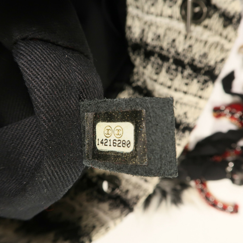 CHANEL 牛皮皮革/棉質Chain Shoulder銀扣肩背袋-14