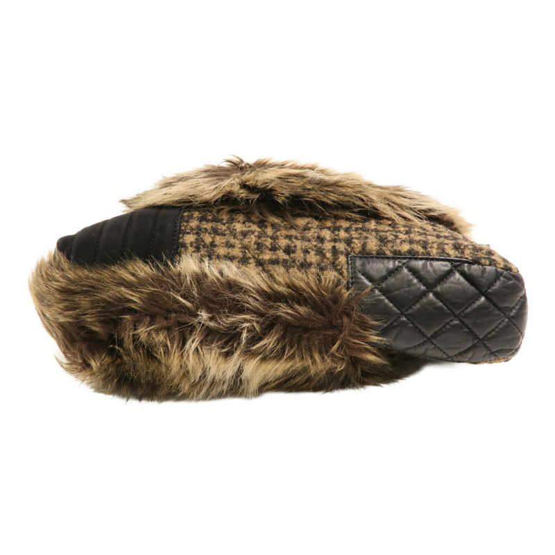 CHANEL Fur/牛皮皮革/棉質Shoulder Bag銀扣鏈帶手挽肩背兩用袋-4
