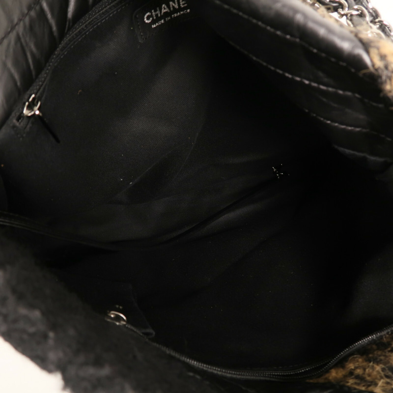 CHANEL Fur/牛皮皮革/棉質Shoulder Bag銀扣鏈帶手挽肩背兩用袋-10