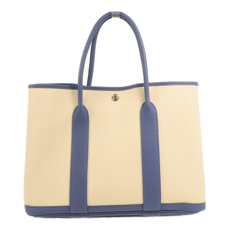 HERMES 帆布Garden Party PM銀扣手挽袋Bleu Brighton-1