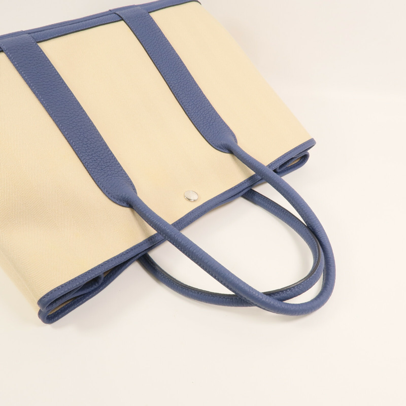 HERMES 帆布Garden Party PM銀扣手挽袋Bleu Brighton-3