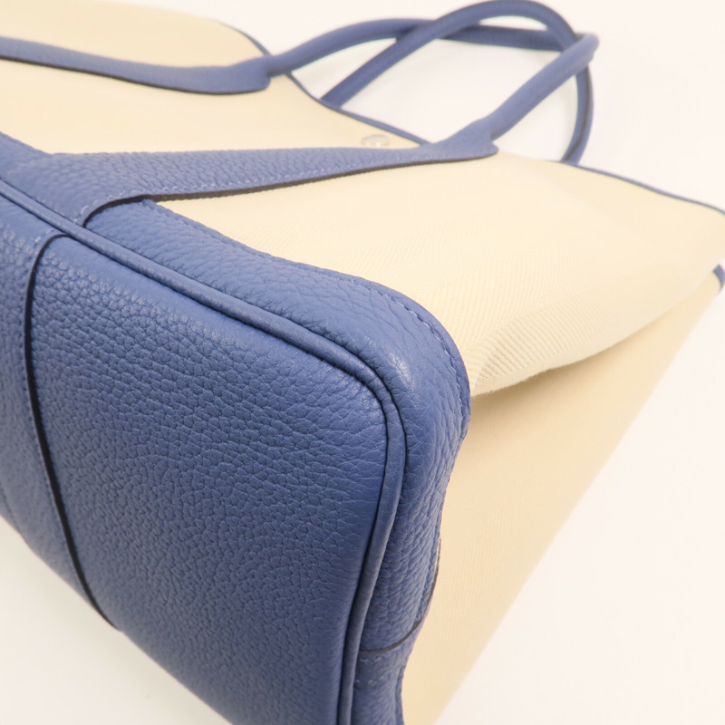 HERMES 帆布Garden Party PM銀扣手挽袋Bleu Brighton-5