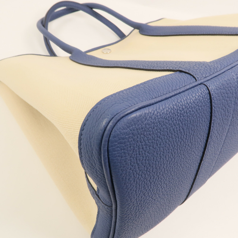 HERMES 帆布Garden Party PM銀扣手挽袋Bleu Brighton-6