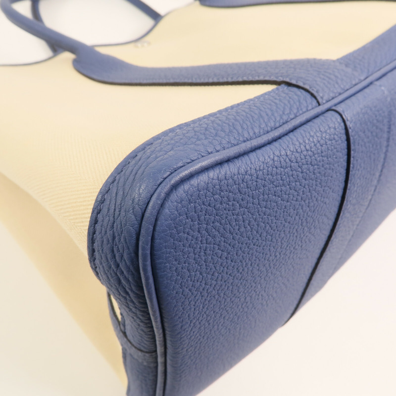 HERMES 帆布Garden Party PM銀扣手挽袋Bleu Brighton-8