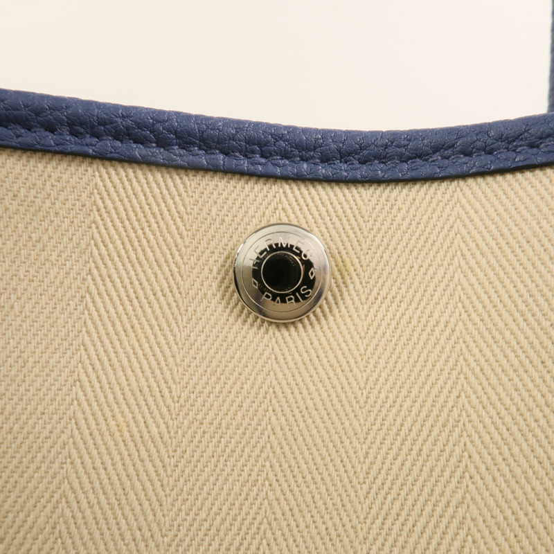 HERMES 帆布Garden Party PM銀扣手挽袋Bleu Brighton-9