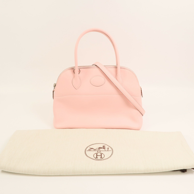HERMES Epsom皮革Bolide 27銀扣手挽肩背兩用袋Rose Sakura-13