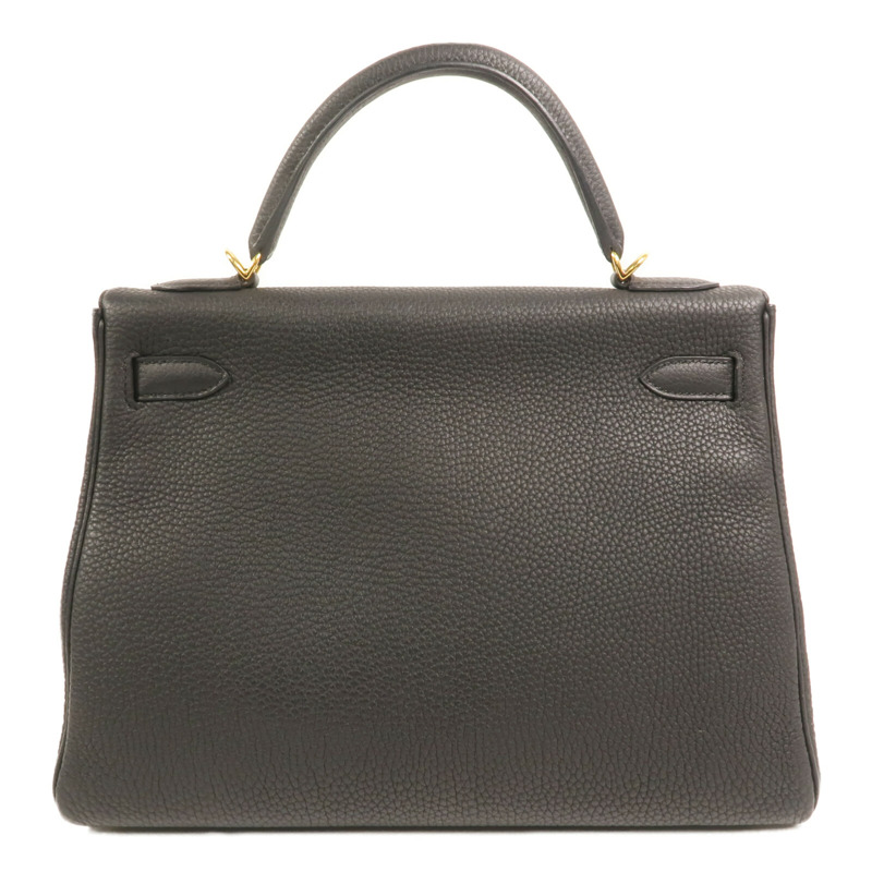 HERMES Clemence皮革Kelly 32金扣手挽肩背兩用袋Noir-1