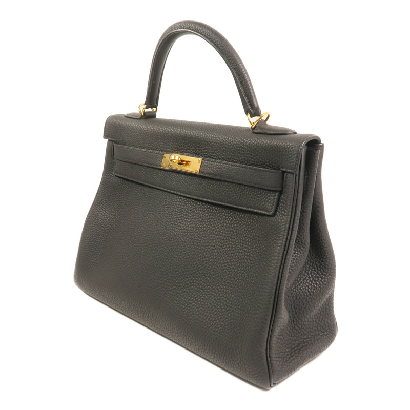 HERMES Clemence皮革Kelly 32金扣手挽肩背兩用袋Noir-2