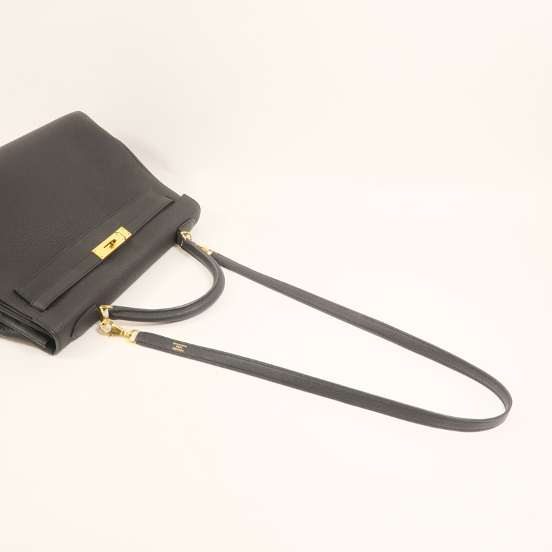 HERMES Clemence皮革Kelly 32金扣手挽肩背兩用袋Noir-4