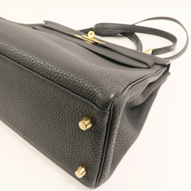 HERMES Clemence皮革Kelly 32金扣手挽肩背兩用袋Noir-6