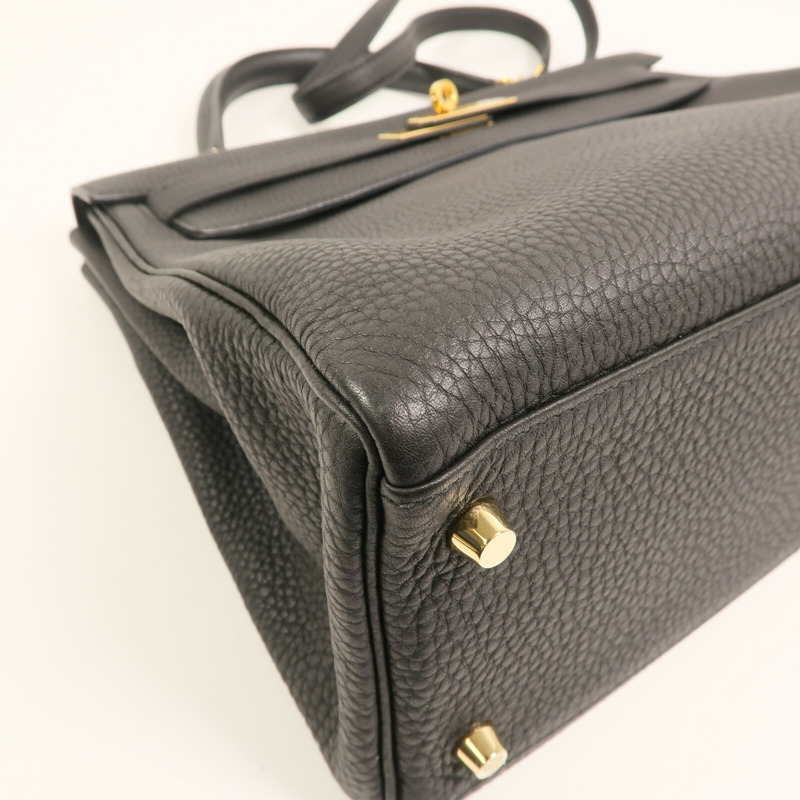 HERMES Clemence皮革Kelly 32金扣手挽肩背兩用袋Noir-7