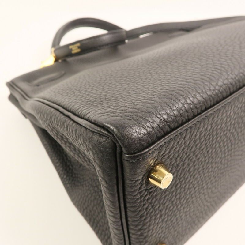 HERMES Clemence皮革Kelly 32金扣手挽肩背兩用袋Noir-9