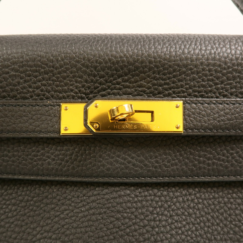 HERMES Clemence皮革Kelly 32金扣手挽肩背兩用袋Noir-10