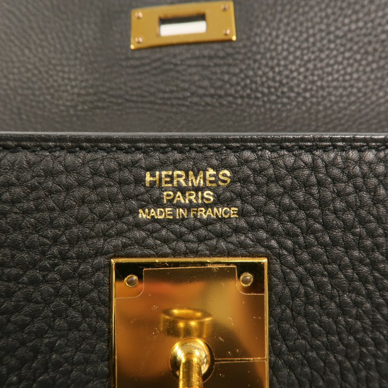 HERMES Clemence皮革Kelly 32金扣手挽肩背兩用袋Noir-11
