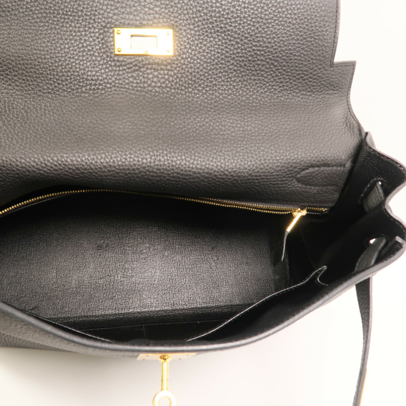 HERMES Clemence皮革Kelly 32金扣手挽肩背兩用袋Noir-13