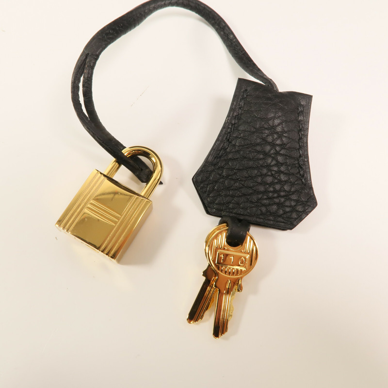HERMES Clemence皮革Kelly 32金扣手挽肩背兩用袋Noir-14