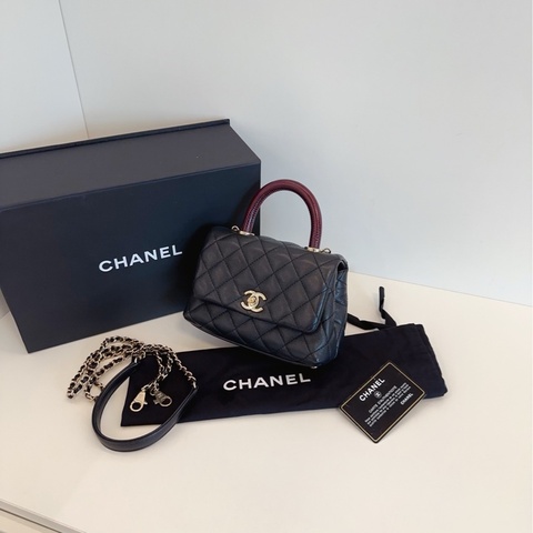 【99新大全套🆕】Chanel CocoHandle mini憨豆郵差包 黑金荔枝皮蜥蜴手柄 手提包 斜挎包 單肩包