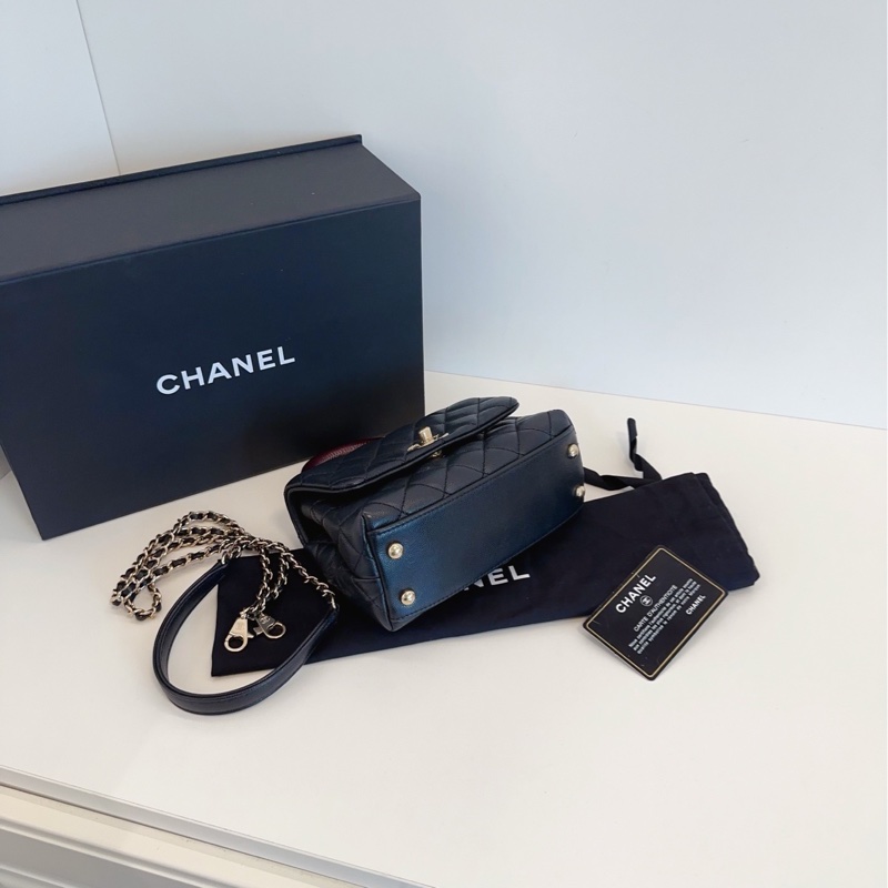 【99新大全套🆕】Chanel CocoHandle mini憨豆郵差包 黑金荔枝皮蜥蜴手柄 手提包 斜挎包 單肩包-3