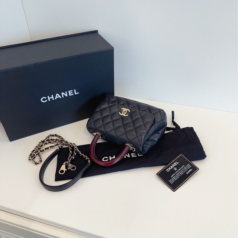 【99新大全套🆕】Chanel CocoHandle mini憨豆郵差包 黑金荔枝皮蜥蜴手柄 手提包 斜挎包 單肩包-5
