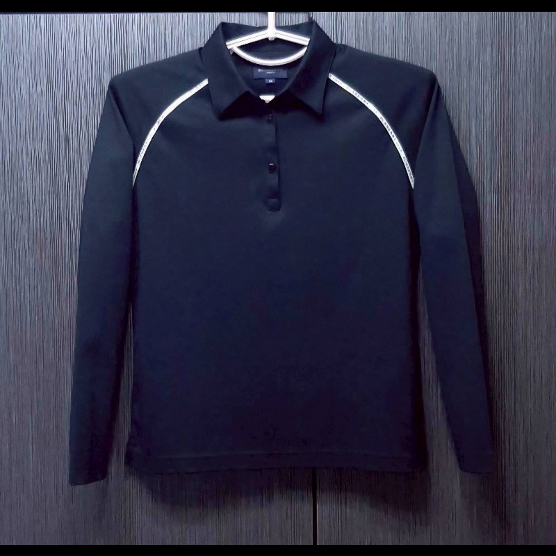 (日本製MIJ)BURBERRY 博柏利 GOLF高爾夫球 女黑色長袖POLO衫M-0