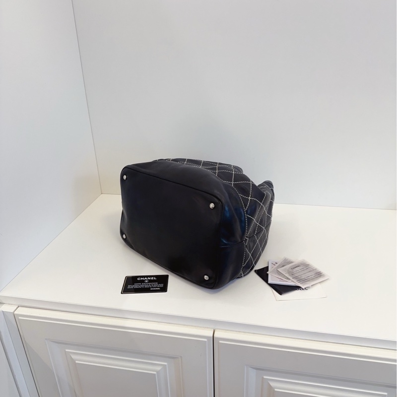 【98新🆕】Chanel黑銀外縫線菱格鏈條水桶包 單肩包-4