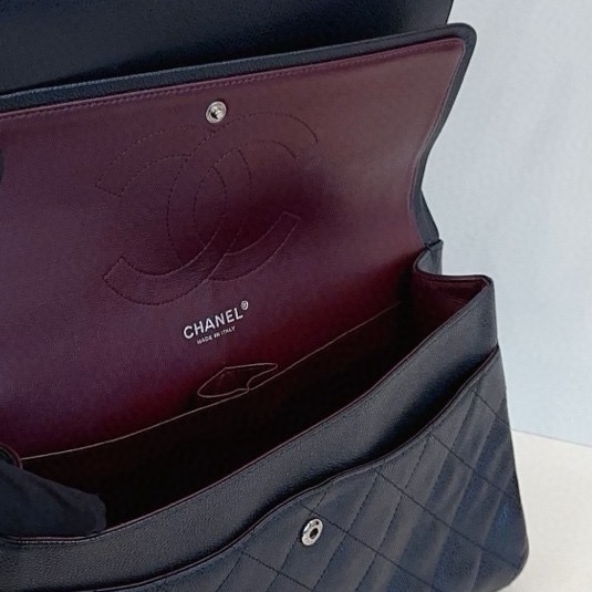 【98新🆕】Chanel 黑銀荔枝皮雙蓋CF Jumbo 最強王者魚子醬珍寶 單肩包-7