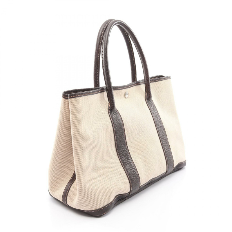 愛馬仕 Garden Party PM 手提包 H Toile H 皮革 Ecru Ebene 二手 SHW-1