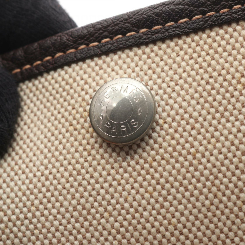愛馬仕 Garden Party PM 手提包 H Toile H 皮革 Ecru Ebene 二手 SHW-11